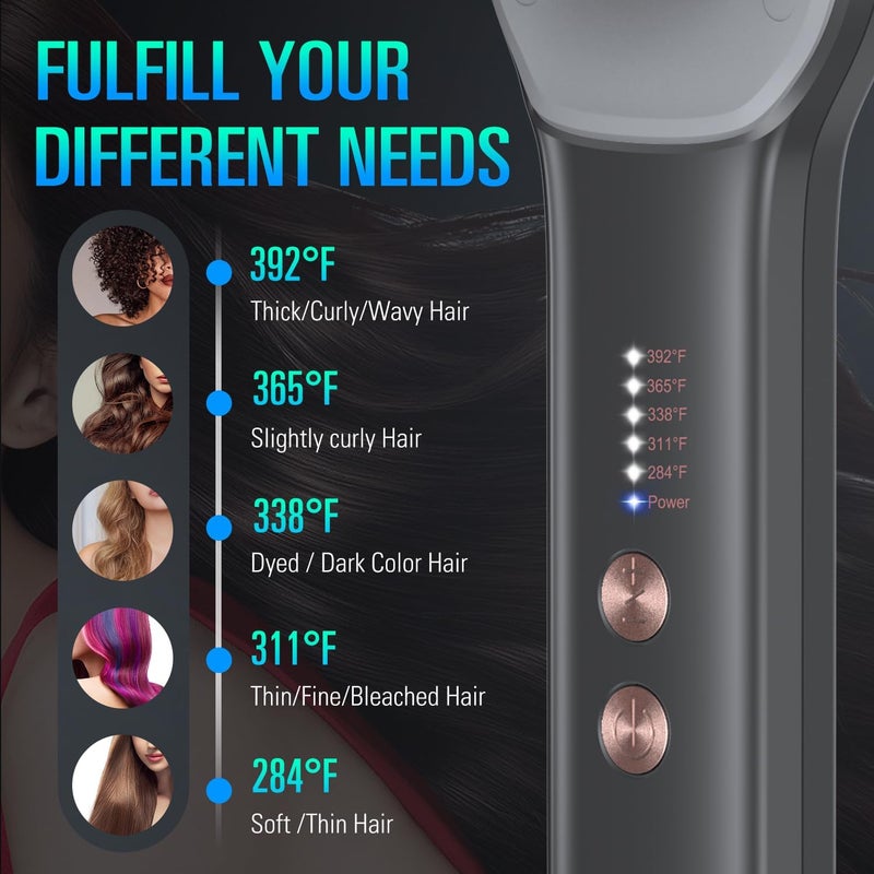 SDLOGAL Hair Straightener Brush – Hair Straightening Iron with Built-in Comb, 20s Fast Heating & 5 Temp Settings & Anti-Scald, Perfect for Professional Salon at Home (Black - Matte) - Image 4